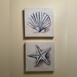 Coastal Shell & Starfish Canvas Wall Art textured 9”by 9” set of pictures